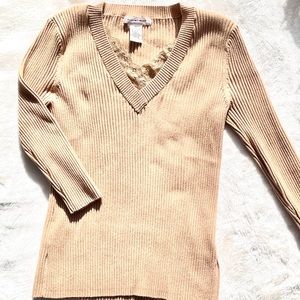 August Silk Ladies Gold Ribbed Sweater